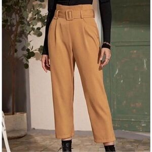 SHEIN Mustard Yellow High Rise Paper Bag Straight Leg Dress Pants Size Medium